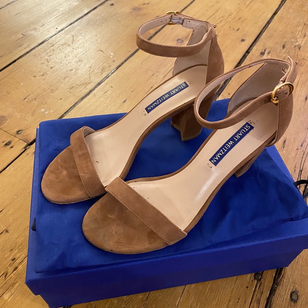 Stuart Weizmann Nearly Nude Sandal Block Heel